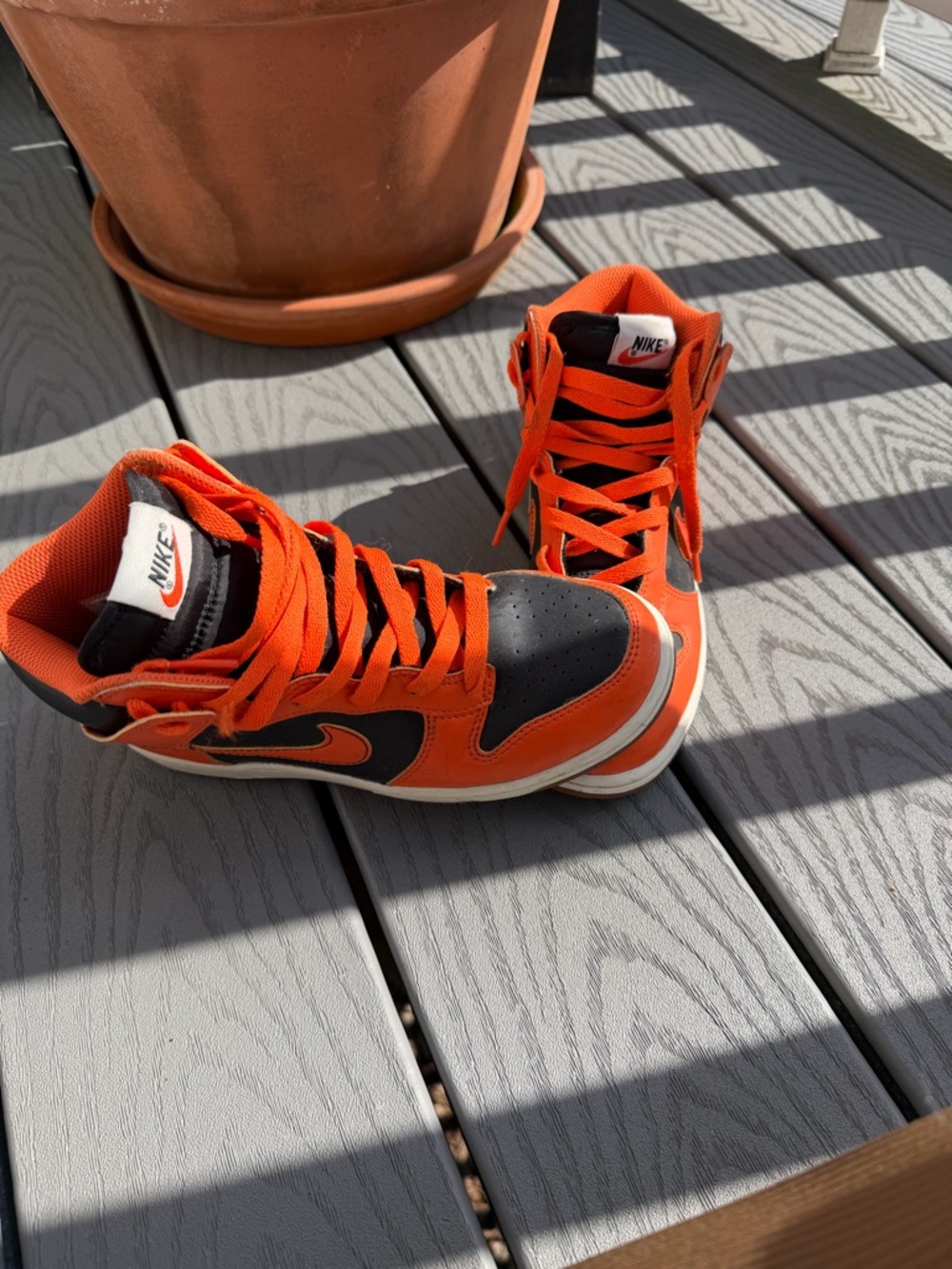Nike Kids High-Top Sneakers in Orange and Black